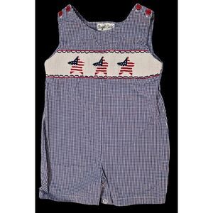 VTG Royal Child‎ Smocked Patriotic Stars Shortall Romper Toddler 18mo Boy July 4